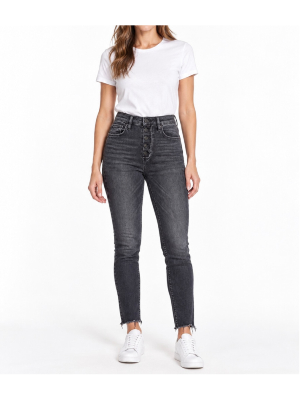 Hudson Barbara Skinny Jeans Womens 26 Gray High Rise Button Fly Raw Hem